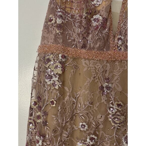 Mac Duggal Pink Floral Embellished Sleeveless Plunge Neck Gown Size 14 NWT 67481 - Picture 5 of 16